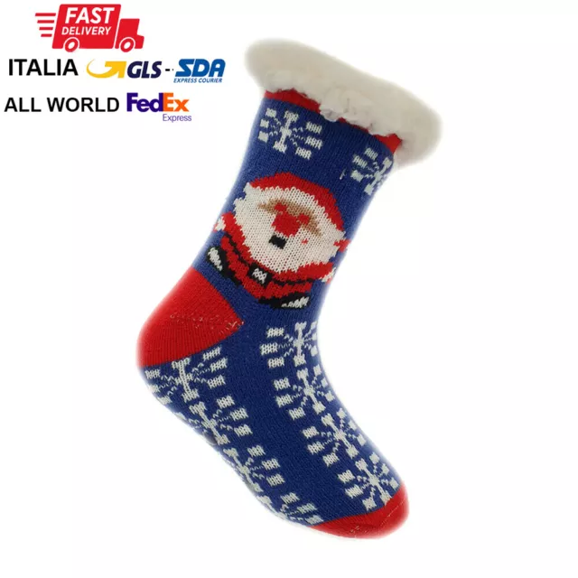 Calzini per bimbi Caldissimi Natalizi antiscivolo Con Babbo Natale - N5597 BLE B