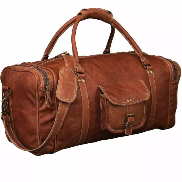 24" Leather Duffle Weekend Travel Gym Overnight Bag Journey Luggage Holdall Bag