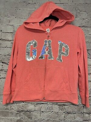 Gap Girls XL 12 Gap Zip-Up Zipper Hoodie Sweatshirt Flip Sequins Coral