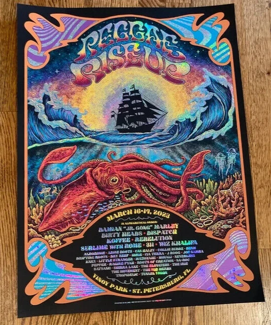 Reggae Rise Up Fest Glitter FOIL Poster Damian Marley Dirty Heads Sublime 311