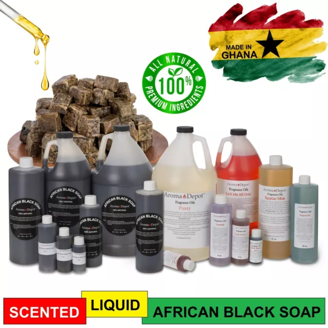 SCENTED Liquid Raw African Black Soap 100% Natural For Face & Body Wash