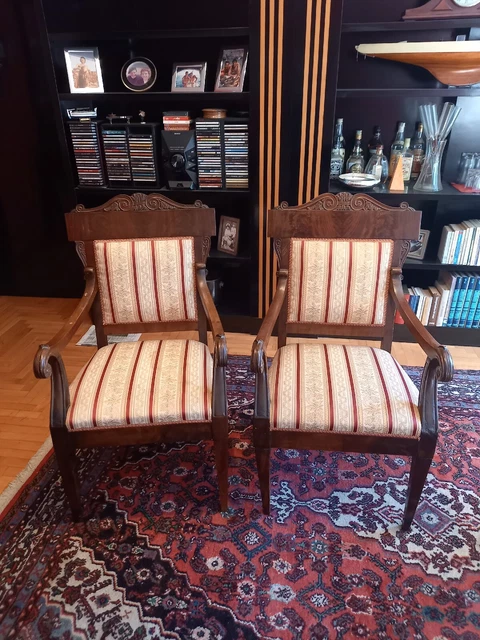 Coppia Poltrone Francesi 800 Stile Impero Mogano