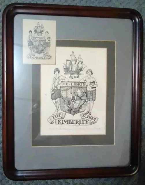 The Kimberly School Bookplate Design by Mary Cheney Platt Framed w/ Bookplate