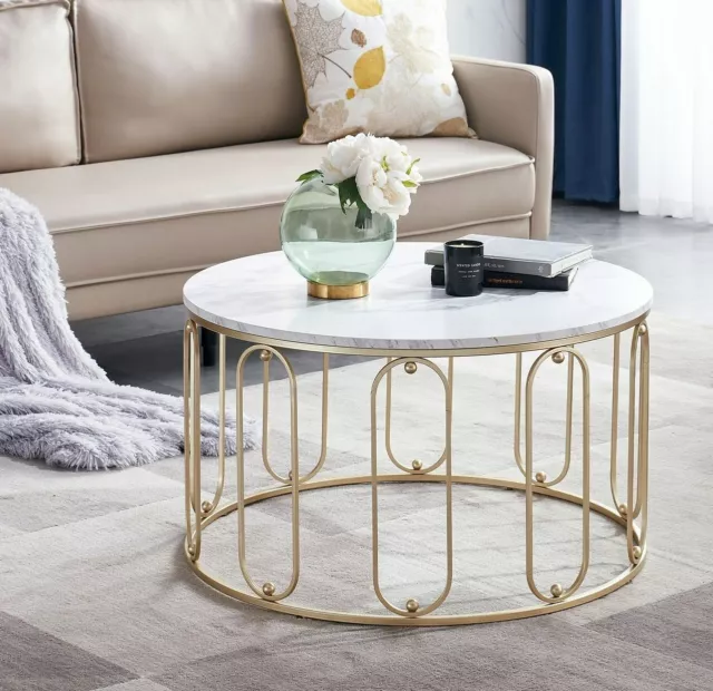 Ivinta Small Nesting Coffee Table, Modern Round Cocktail Table with Metal Frame