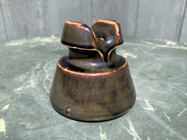 Antique Unique Glazed Porcelain Ceramic Cable Electrical Insulator Brown & Black