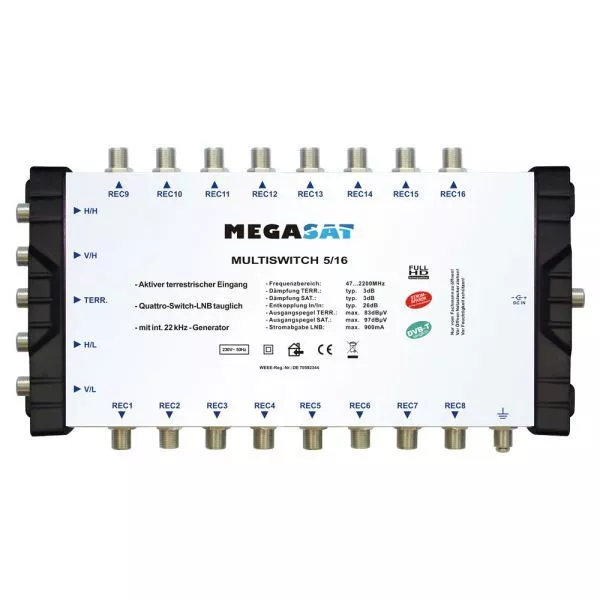 Megasat Multi-Switch 5/16 Multicommutateur Diseqc Répartition Quad LNB Adapté