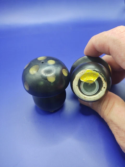 Vintage Salt & Pepper Black Mushrooms  Japan Original Label Retro Free Shipping