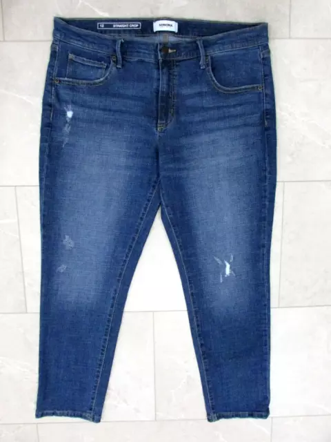 Sonoma Womens Straight Crop Jeans Size 12 Mid-Rise Distressed EUC