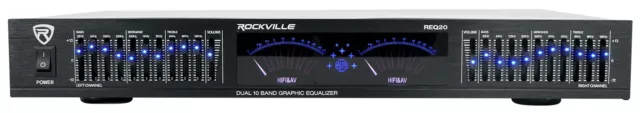 Rockville REQ20 19" Rack Mount Pro Dual 10 Band Graphic Equalizer EQ w/VU Meters