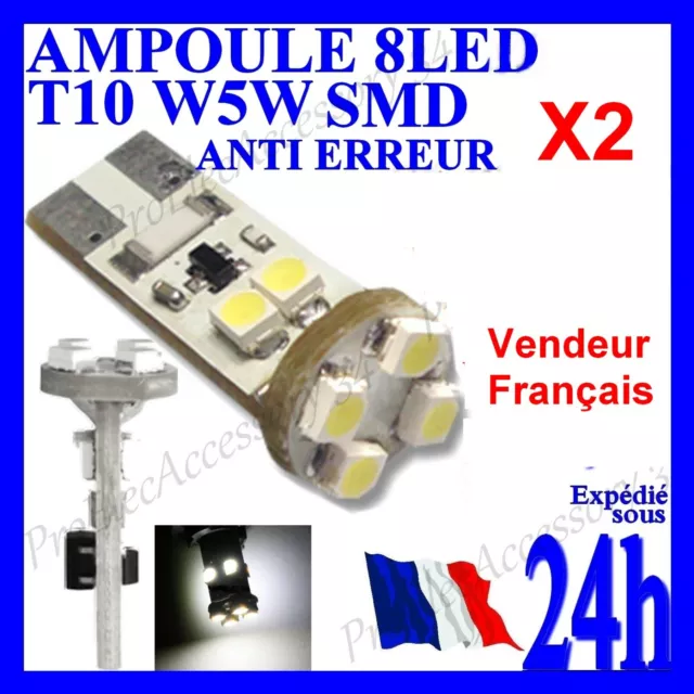 2 Ampoules A 8 Led T10 Smd Lampe Veilleuse Blanc Xenon W5W Anti Erreur Canbus