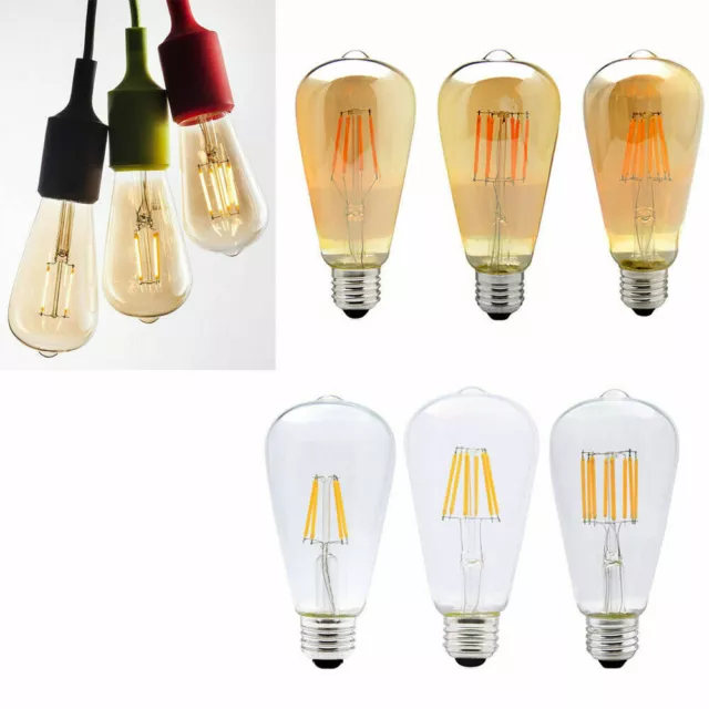 E27 LED Edison 4/8W Vintage Retro Lampe Glühlampe Filament Glühbirne Birne ST64