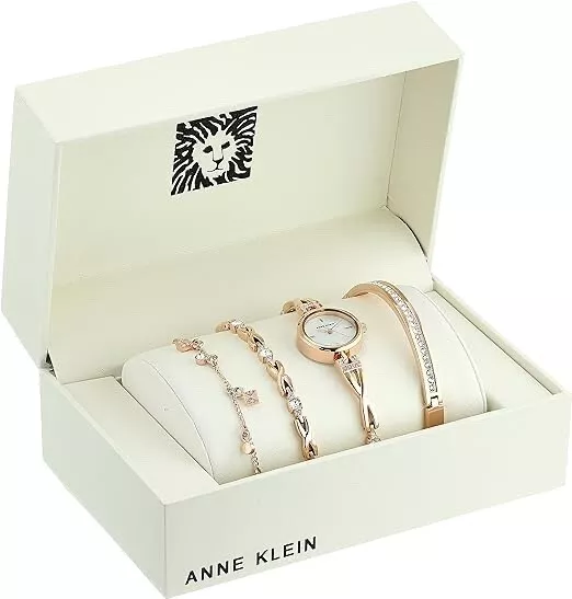 NWT Anne Klein Women Premium Crystal Accented Watch and Bracelet Set