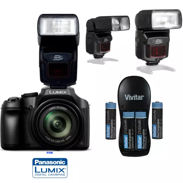 PRO FLASH +  CHARGER + BATTERIES FOR Panasonic Lumix DC-FZ80