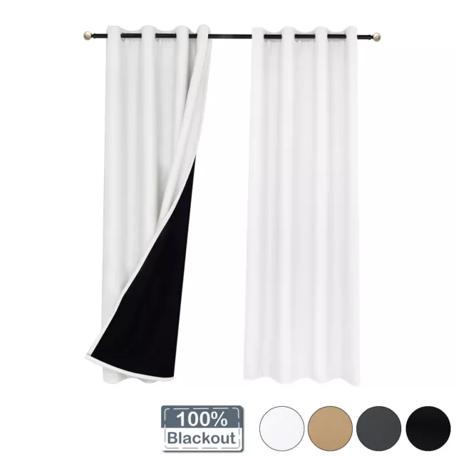100% Blackout Window Curtains Solid Thermal Insulated Living Room Drapes Home AU