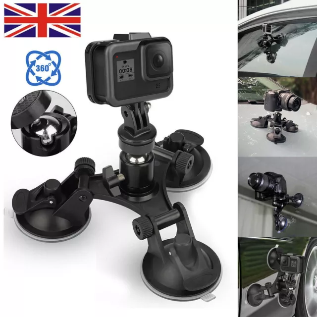 Triple Suction Cup Car Holder Mount For GoPro Hero 10 9 8 7 6 5 DJI OSMO Camera