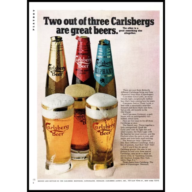 1971 Carlsberg Elephant Special Dark Danish Beer Vintage Print Ad Bar Wall Art