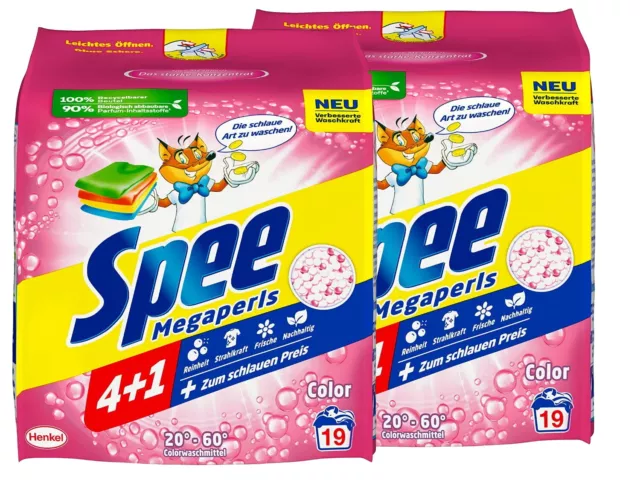 Spee Megaperls Color Waschpulver 4+1, Colorwaschmittel, Buntwäsche, 2x 19 WL
