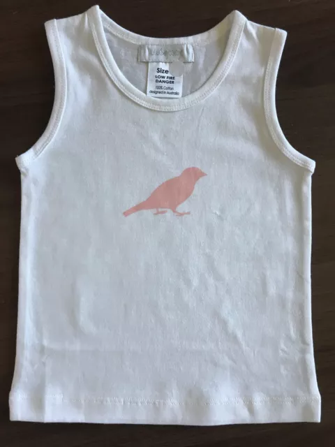 BNIP Girl's Sz 4 Lulu & George Brand Pure Cotton Cute Bird Logo Singlet/Tank Top