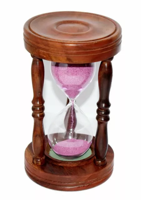 Nautical Sand Timer Hour Glass Pure Wood "Pink Sand" Handmade Wooden Sand Timer