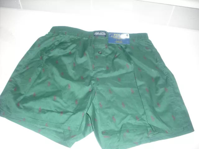 Polo Ralph Lauren Boxer Shorts Woven Classic Fit Cotton Button Fly Medium Green