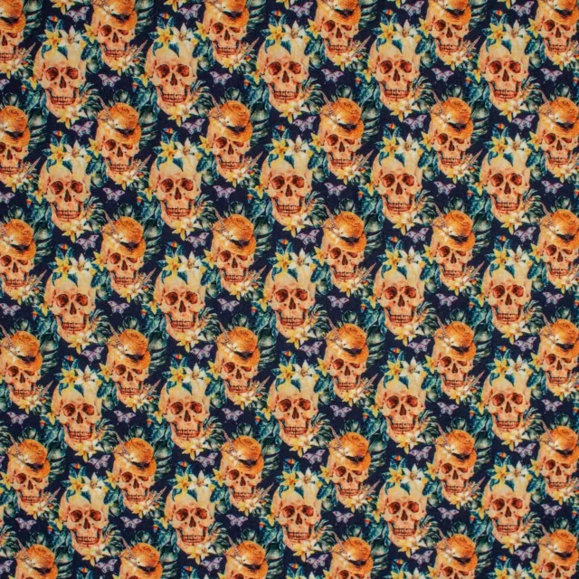 Bonehead Skulls on Navy Cotton Fabric - Black Friday Half Price Sale