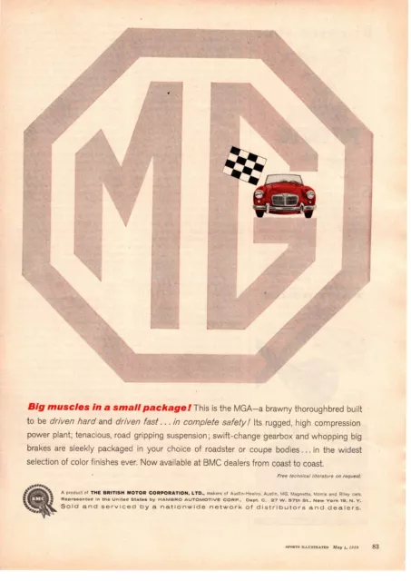 1960 MG MGA British Motor Corporation Emblem Checkered Flag Hambro Auto Print Ad