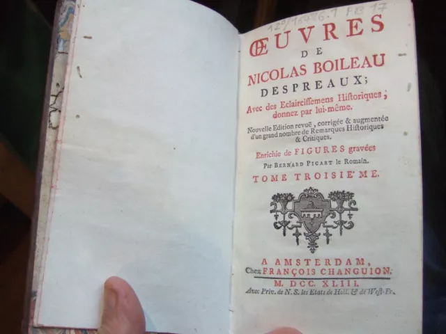 Lot livres ancien, 1743,  1 Volume,  TBE