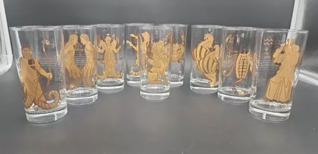 9- Vintage Zodiac, AstrologyHighball Glasses  24 KT Gold 1960's HOCKING