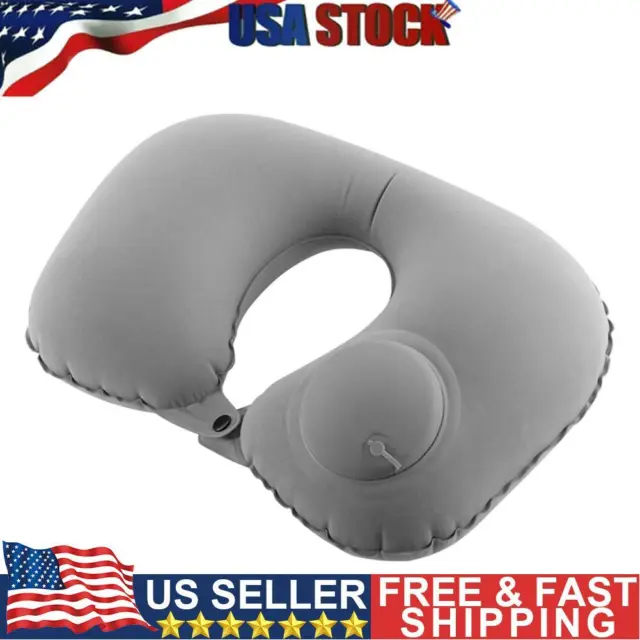 Inflatable Neck Pillow Support U Shaped Travel Pillow for Car Auto (Grey)