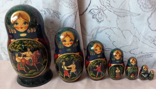 7 Poupées Russes Matriochka H22 – Peintes Main – Kholoui – Signé – Artisanat Russe