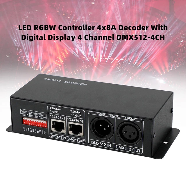 DMX512 Decoder 4-Kanal 8A Pro Kanal – RGB/RGBW Controller Für LED-Streifen, DC 12-24V, Mit Digitalanzeige & XLR-Anschluss