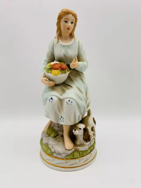 Keramik Handarbeit Statue Figur Mann und Frau mit Trauben und Blumenkorb 19cm H. 2