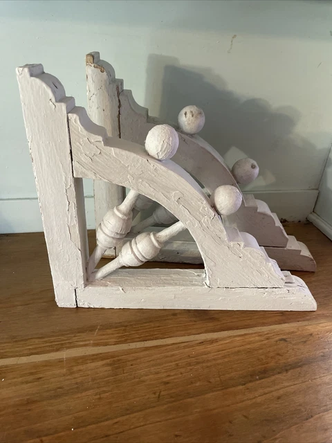 Antique 12 X 10 Wooden Gingerbread Corbel Shelf Brackets Farmhouse White (Set 2)