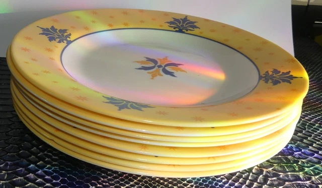 Lot De 6 Assiettes à Dessert Vintage Arcopal - Motif Fleurs Oranges Et Jaunes