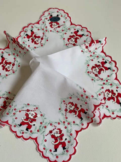 Darling New Jolly Santa Christmas Holiday Handkerchief ~ Cotton ~ LuRay Hankie