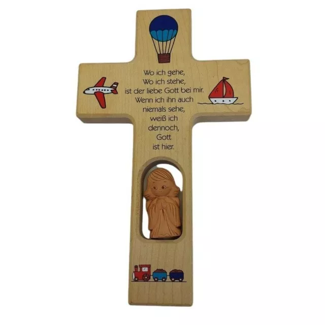 Neumeyer Classic Seit 1772 N418 Wood Cross Removeable Clay Angel in German
