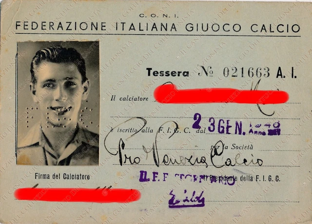 1940 CONI Federazione Italiana giuoco Pro Venezia Calcio FIGC tessera calciatore