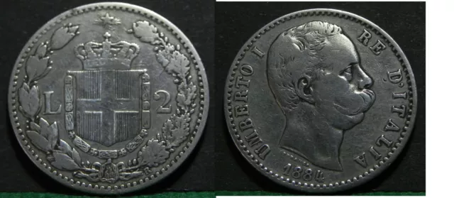 Regno D'Italia - anno 1884 - 2 lire Argento (b) - Silver - Re Umberto I belle