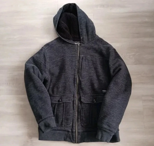 O'Neill Hoodie Jacket Men's Medium Gray Sherpa Fleece Lined Full Zip Sweatshirt