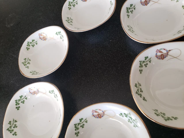 6 RARE Vintage ARKLOW IRELAND TARA BROOCH SAUCE BOWLS CUP PLATE GREEN  SHAMROCKS