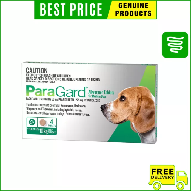 Paragard Allwormer 4 Tablets GREEN Pack For Medium Dogs 10 Kg