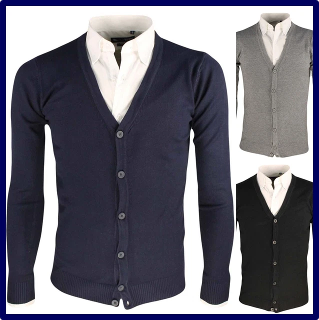 Cardigan Uomo bottoni Maglione Slim Fit Invernale Maglia a V Punta Elegante L XL