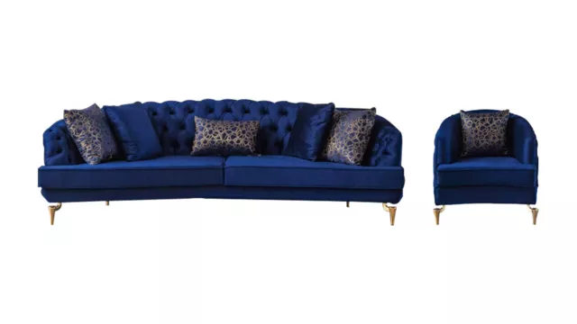 Exklusives Chesterfield Sofa Set Designer Viersitzer Luxus 1-Sitzer 2tlg