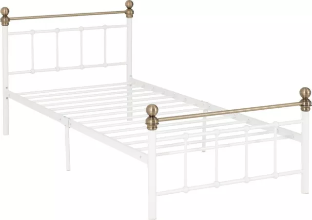 Marlborough 3ft Single 90cm Bed Frame in White and Antique Brass Finish