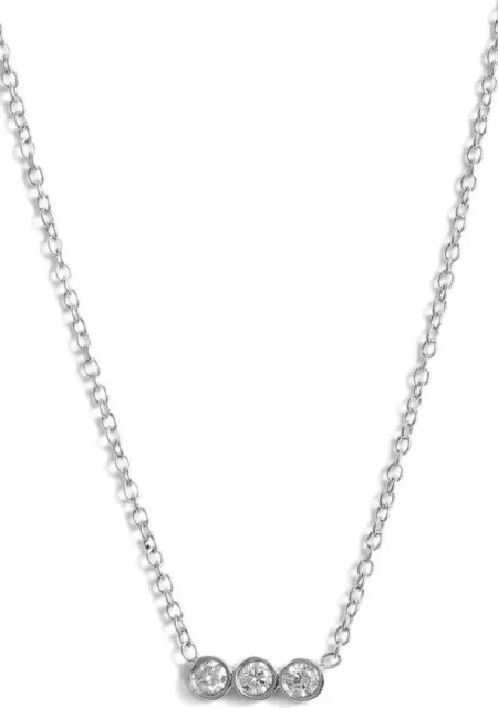 ZOE CHICCO 14k W/Gold Diamond Bezel Three Diamond Pendant Necklace~ $595~NWOT