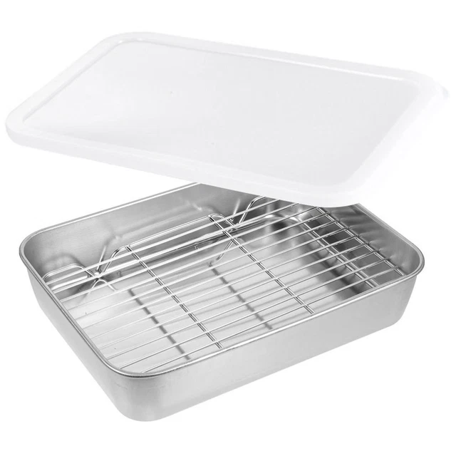 1 SET OF Stainless Steel Roasting Pan with Rack Kitchen Storage Pan Oil