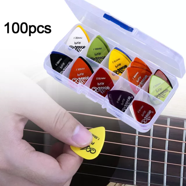100pcs Guitar Picks Acoustic Electric Plectrums Celluloid Assorted Colors Boxed