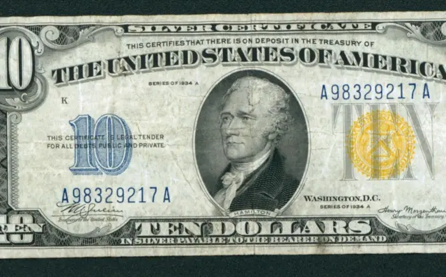 $10 1934 A (( NORTH AFRICA )) Silver Certificate ** DAILY CURRENCY AUCTIONS **