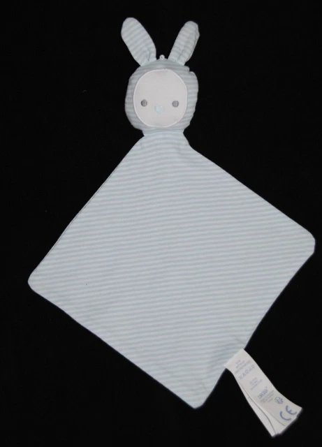 Doudou plat lapin blanc rayé bleu  OBAIBI OKAIDI losange turquoise peluche Neuf