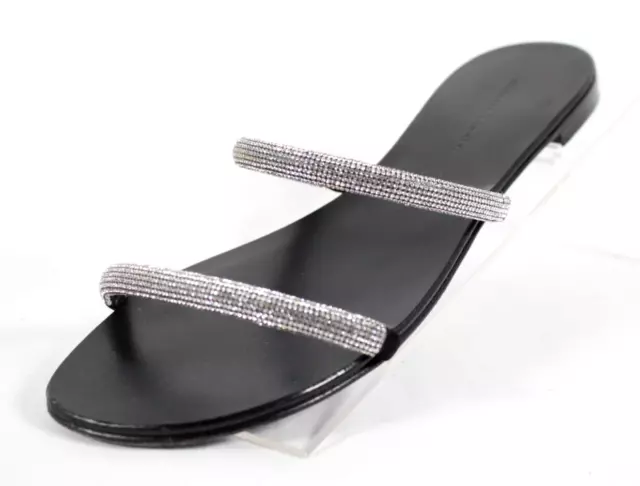 GIUSEPPE ZANOTTI Crystal Embellished Black Velvet Flat Slide Sandals 39.5